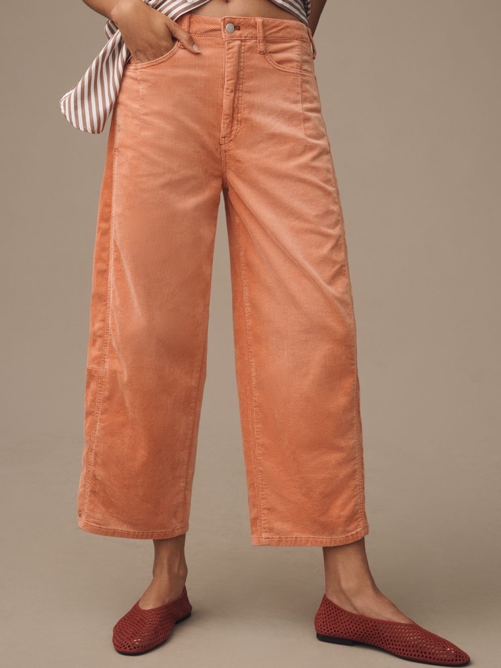 NWT Anthropologie The Kenna Mid-Rise Heritage Barrel Corduroy Jeans in Rose